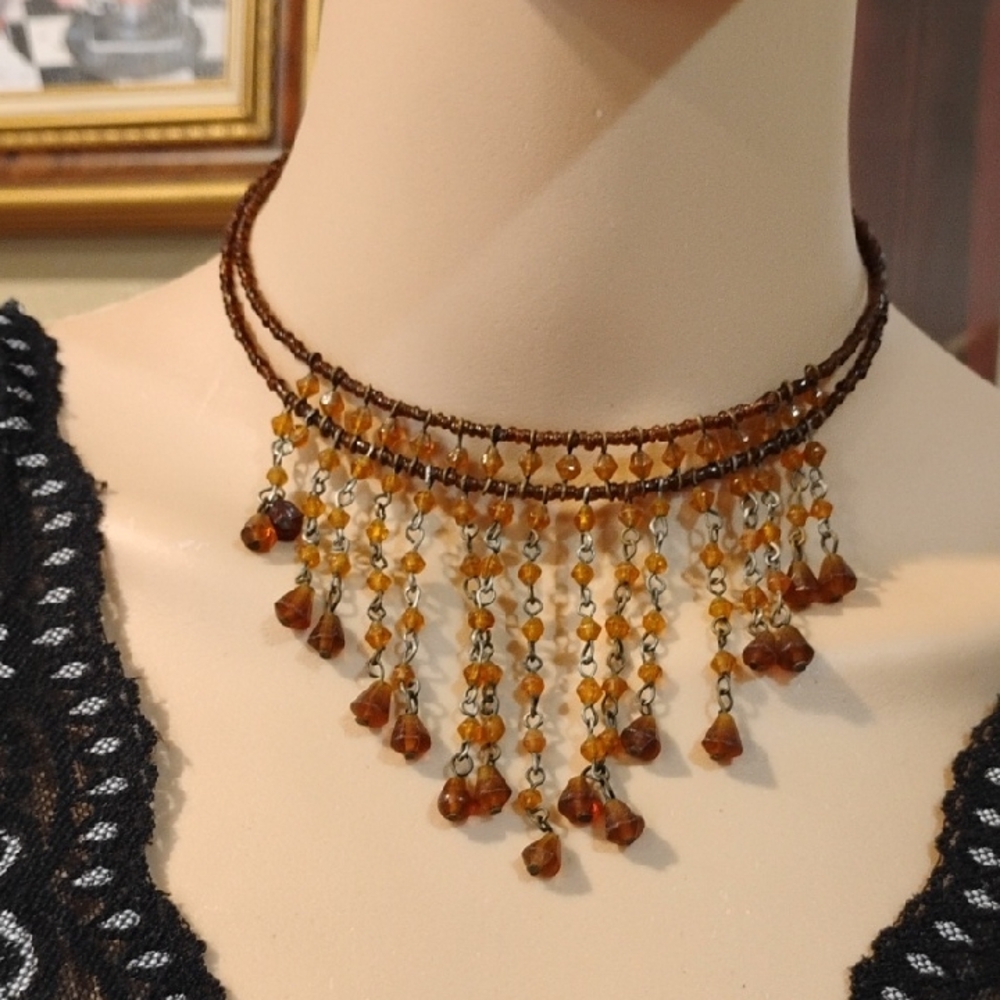 Elegant Brown Beaded Choker Necklace